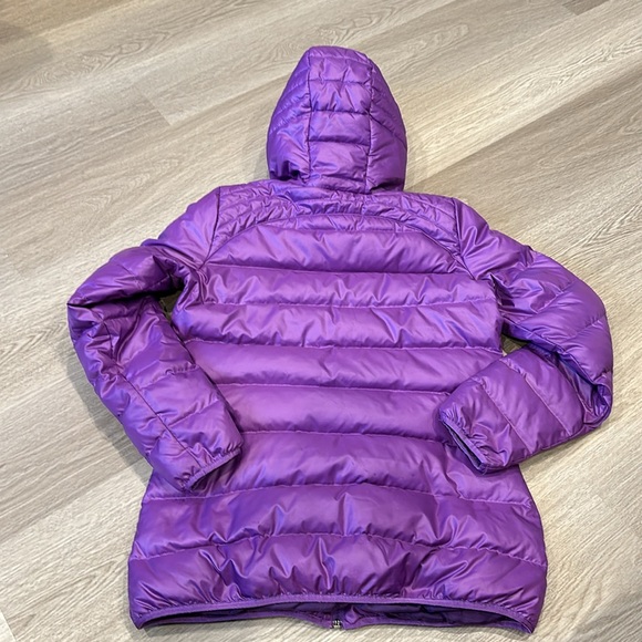 Vintage ADIDAS 2000s Y2K Duck Down Feather Puffer Purple Hooded Jacket - Picture 2 of 6